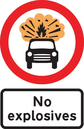 Vehicles carrying explosives prohibited symbol